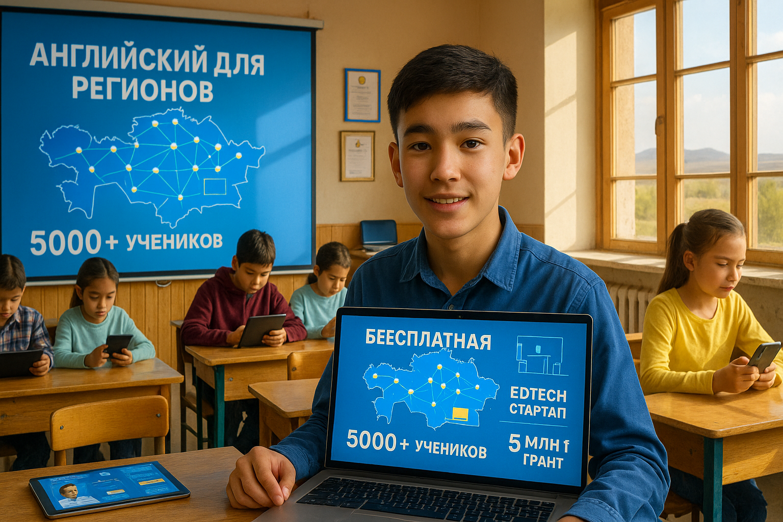 Казахстанский школьник запустил проект по обучению английскому в регионах